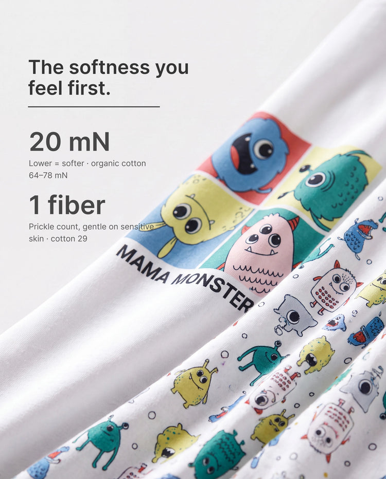 Bamboo Family Pajamas Cute Little Monster Print Short-sleeve Matching Pajama Set ( Snug-Fitting for Children ) White