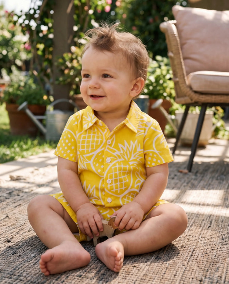 Fresh Market Baby Boy Pineapple Shirt & Shorts Set Yellow