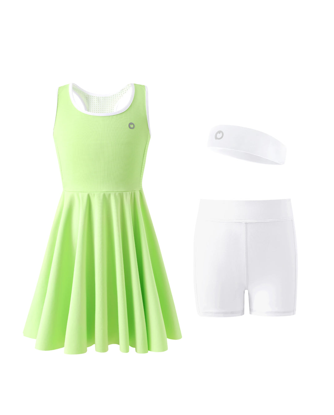 PatPat Rapidair Activewear™ Tenniskleid für Mädchen mit Stirnband und Shorts aus Bambusviskose mit Taschen grün