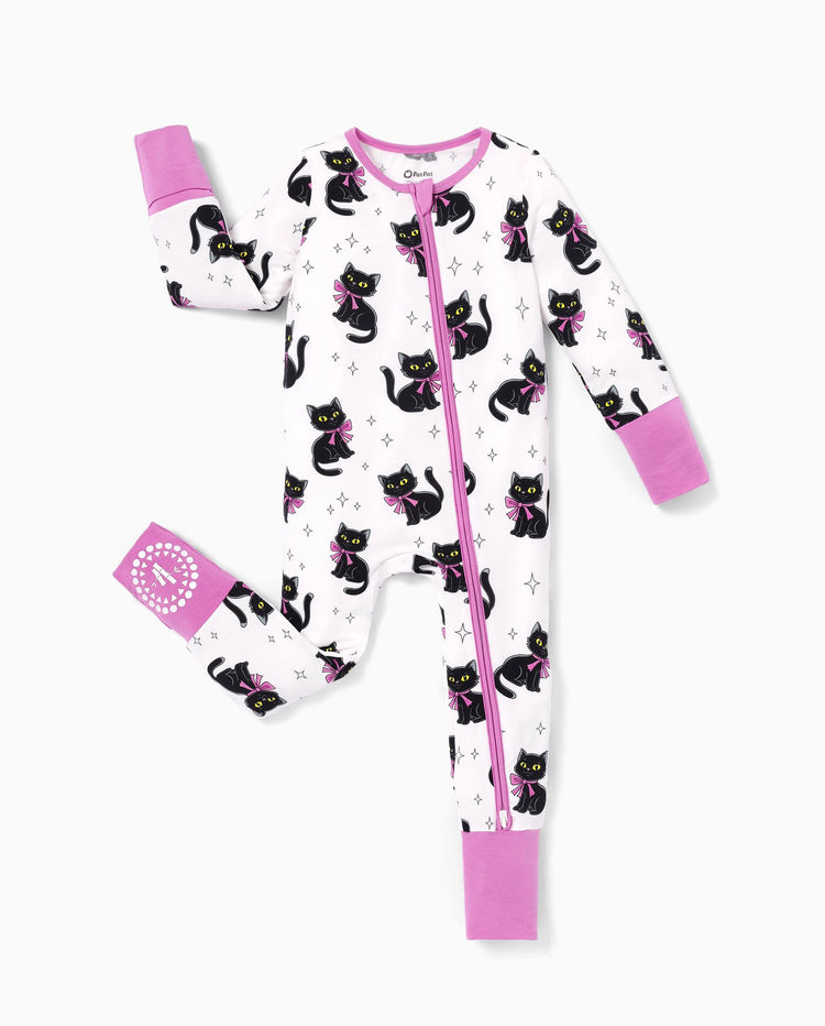 Pijamas de bambú para bebé niño/niña con estampado de dibujos animados y cremallera bidireccional Antideslizante de manga larga con pies Rosa púrpura