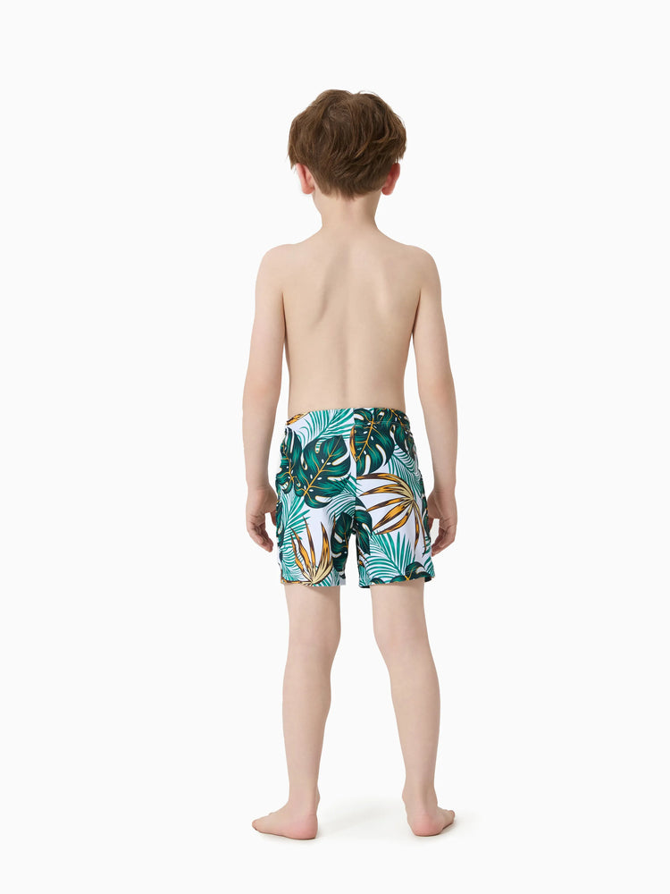 Toddler Boy Allover Plants Print Swim Trunks Shorts Dark Green