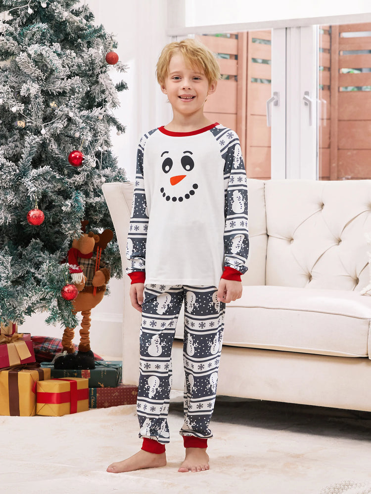 Pyjama de Noël assorti, motif bonhomme de neige, manches longues, chaussettes de Noël, gris foncé