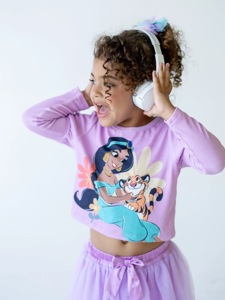 Disney Prinzessin Kleinkind Mädchen 2pcs Naia™ Blumen Puffärmel T-Shirt mit Tüll Rock Leggings Set lila