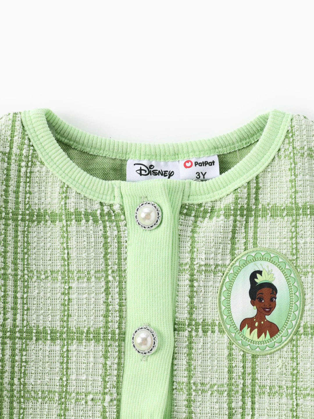 Ensemble 2 pièces princesse Disney Tiana pour petite fille, cardigan en tweed à carreaux style Preppy avec jupe, vert