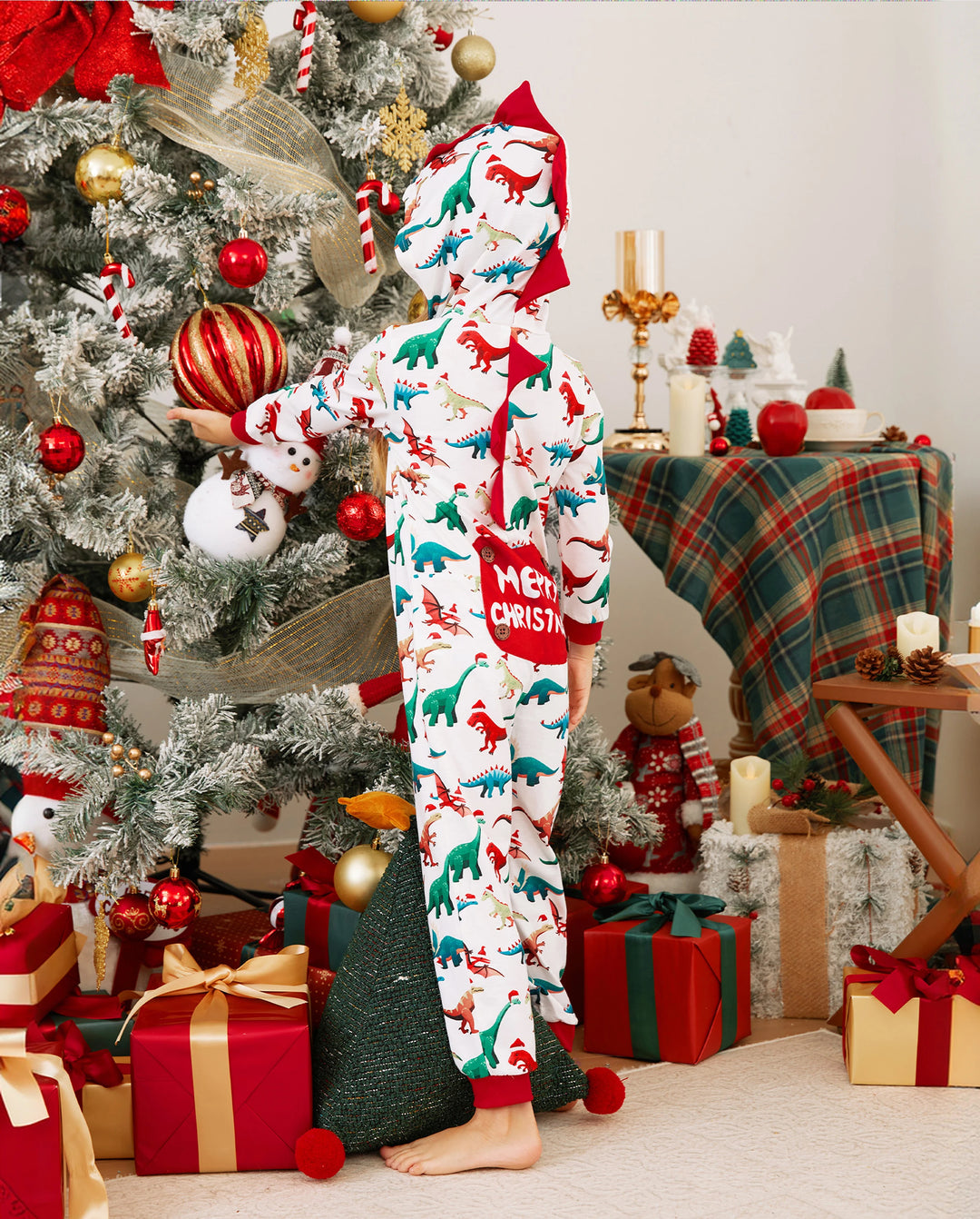 Pijama familiar navideño a juego con diseño 3D, mono y calcetines navideños multicolor