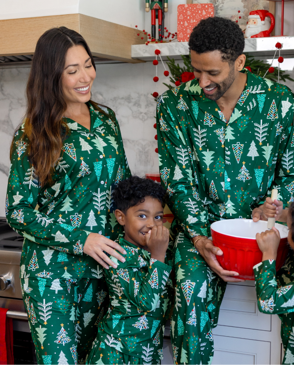 Christmas Matching Family Pajamas Xmas Tree Print Dark Green