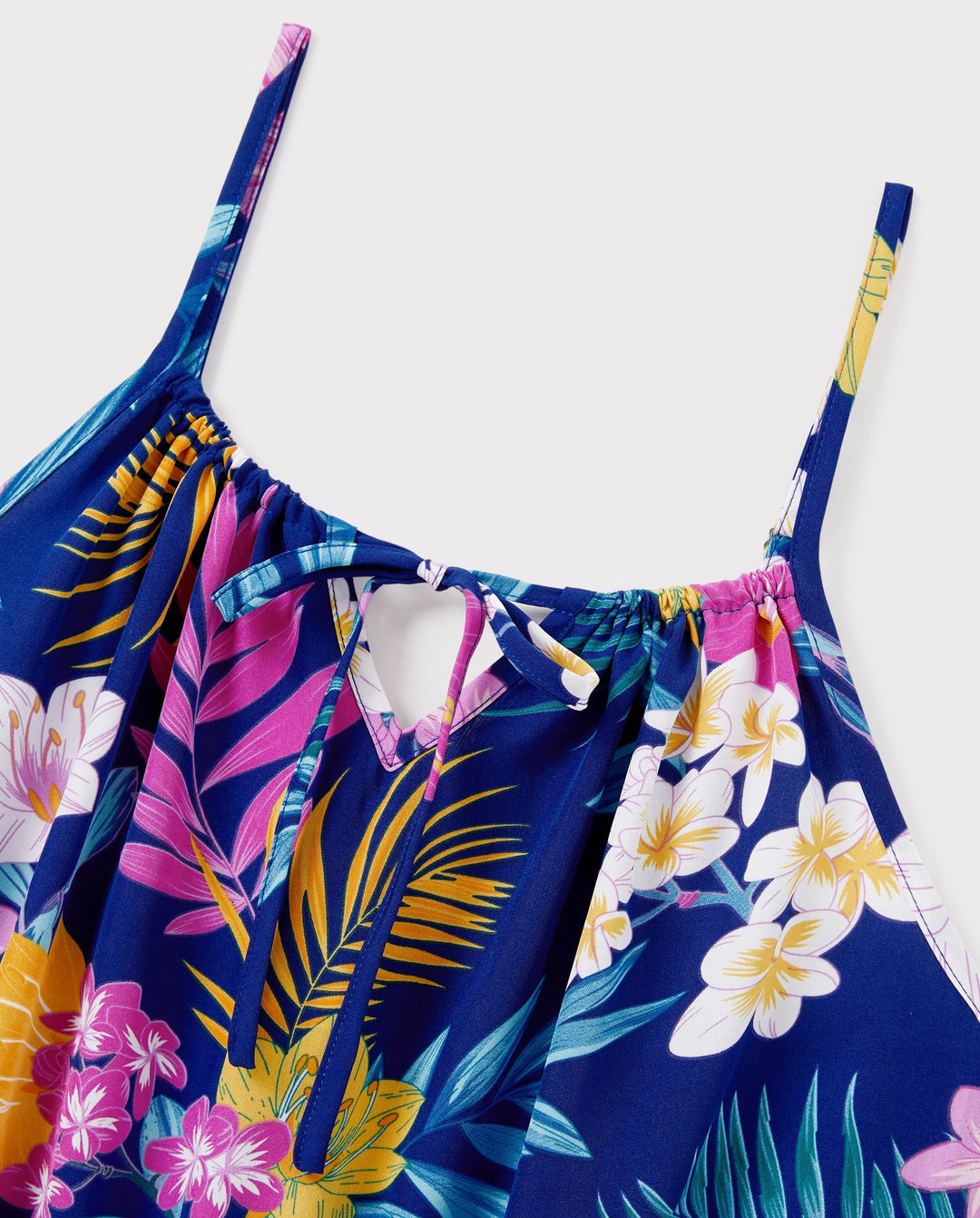 Conjuntos hawaianos familiares a juego: vestido de tirantes con estampado floral tropical o conjunto de camisa y pantalones cortos de manga corta, conjunto de ropa de playa de verano para vacaciones, azul profundo