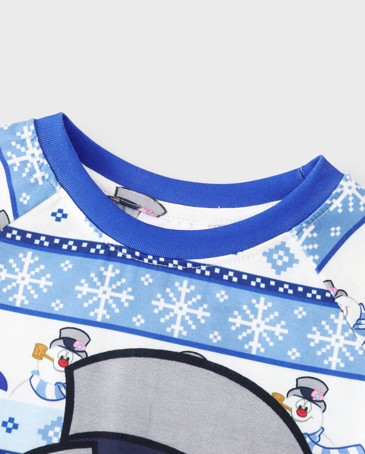 Frosty the Snowman Christmas Family Matching Pajamas Set with Christmas Socks Blue