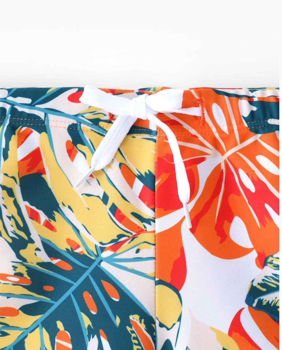 Family Matching Orange and All Over Tropical Plant Print Splicing Ruffle One-Piece Swimsuit and Swim Trunks Shorts Orange color