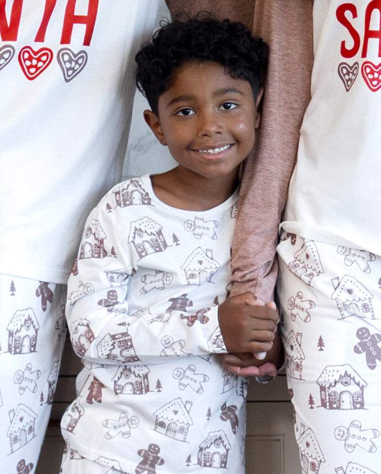 Christmas Matching Family Pajamas Gingerbread Print Brown