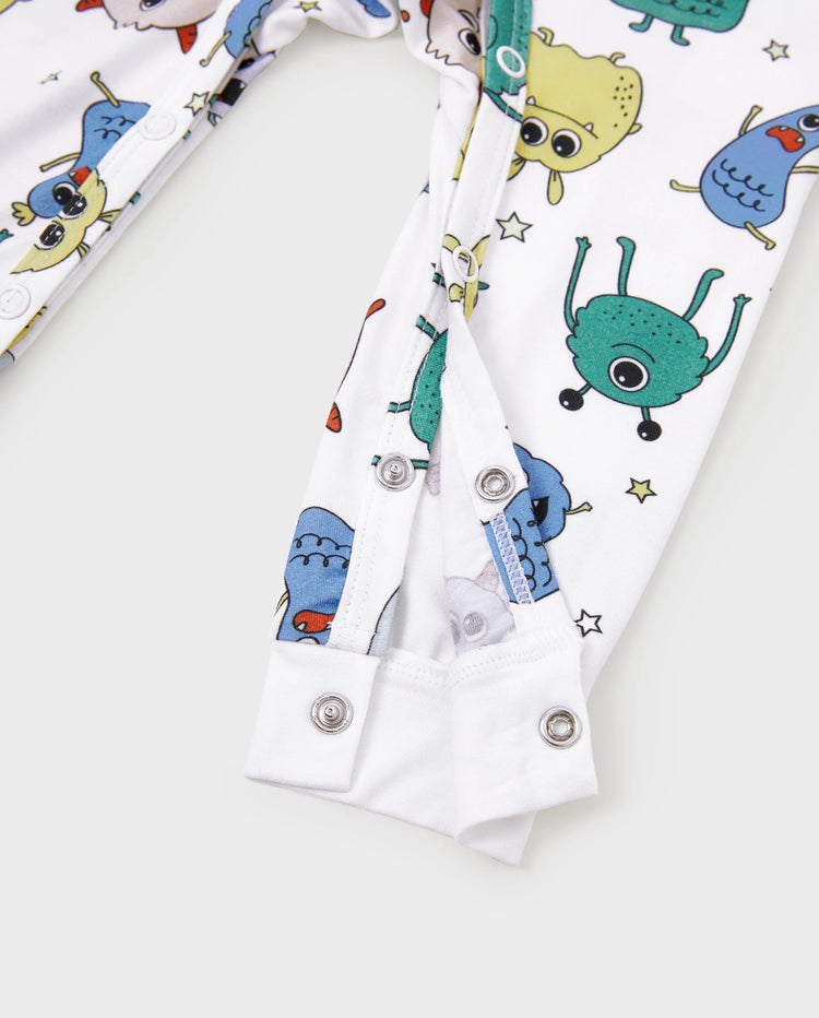 Bamboo Family Pajamas Cute Little Monster Print Short-sleeve Matching Pajama Set ( Snug-Fitting for Children ) White