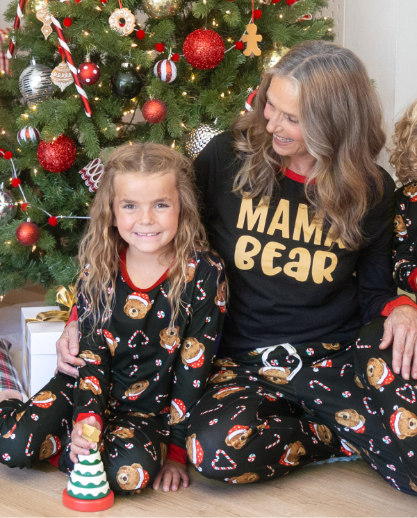 Christmas Matching Family Pajamas Bear Print Black