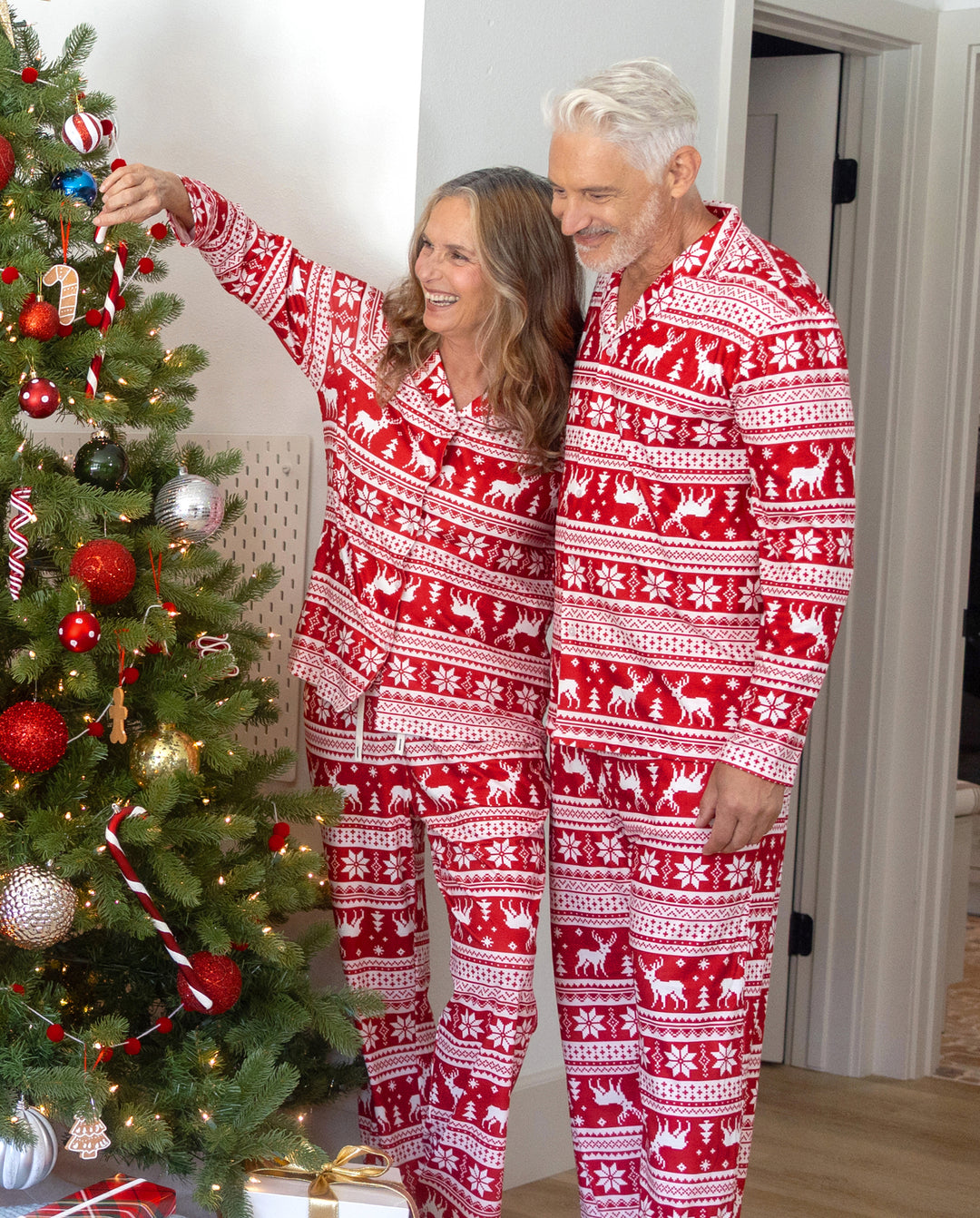 Christmas Matching Family Collared Pajamas Fair Isle Print Red
