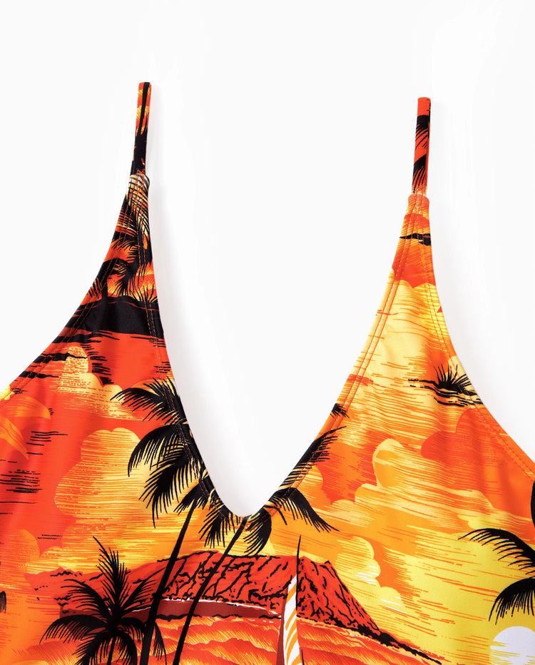 Trajes de baño hawaianos tropicales para la familia Trajes de baño a juego naranja