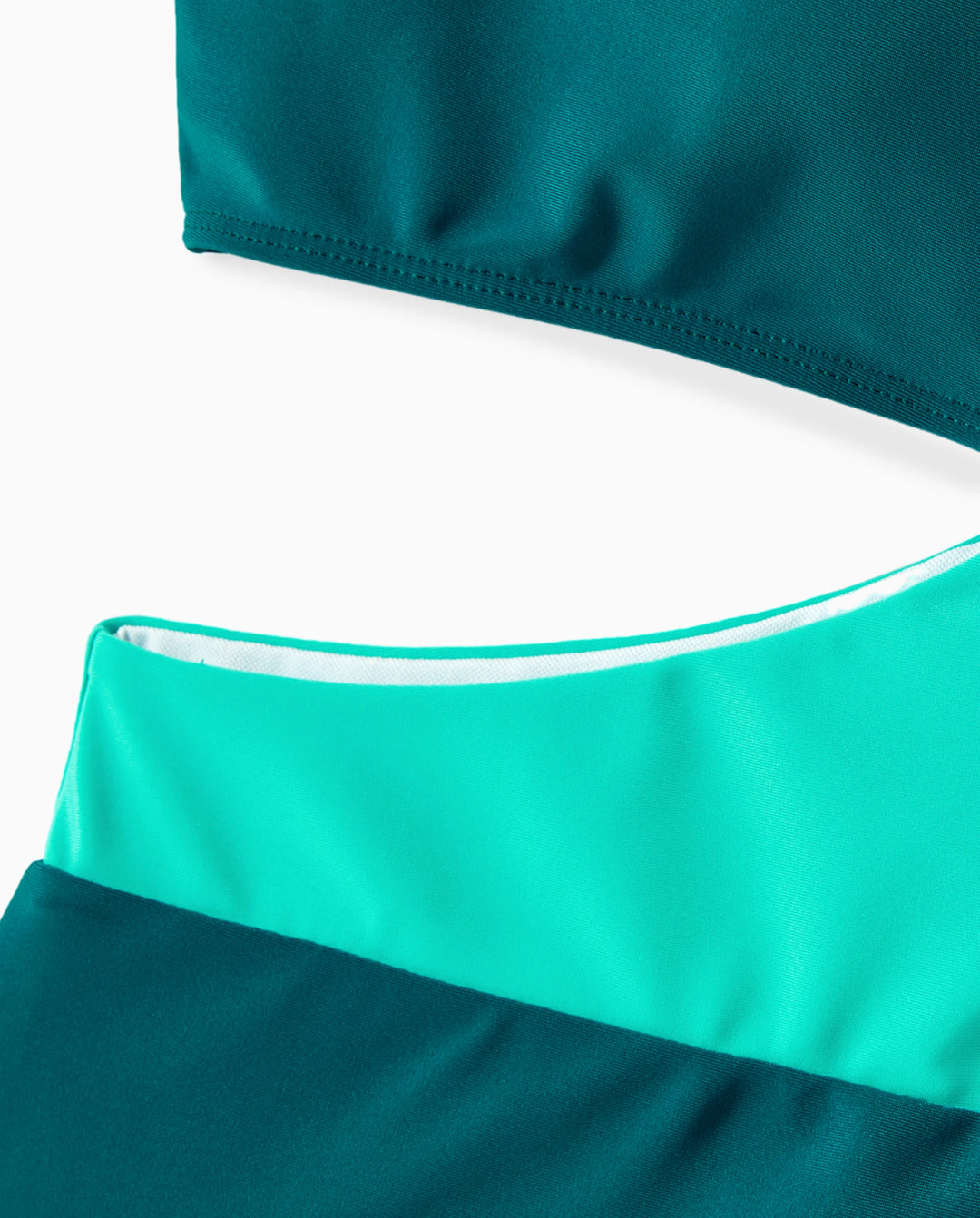Family Matching Colorblock One Shoulder Cut Out One-piece Swimsuit and Striped Spliced Swim Trunks Shorts DeepTurquoise