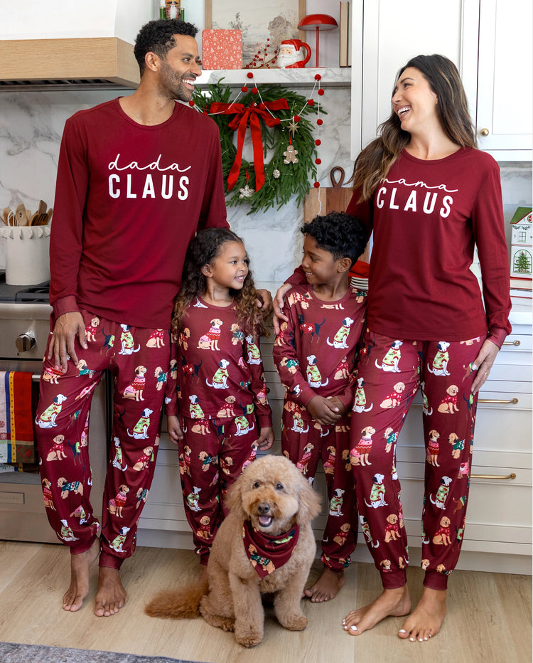 Christmas Matching Family Pajamas Festive Dog Print Burgundy