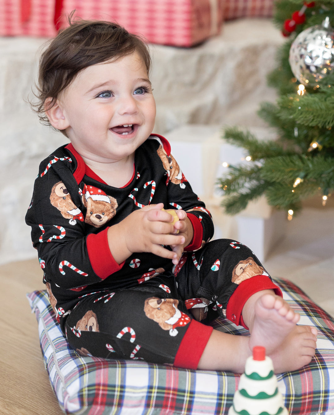 Pyjamas de Noël assortis pour la famille, imprimé ours, noir