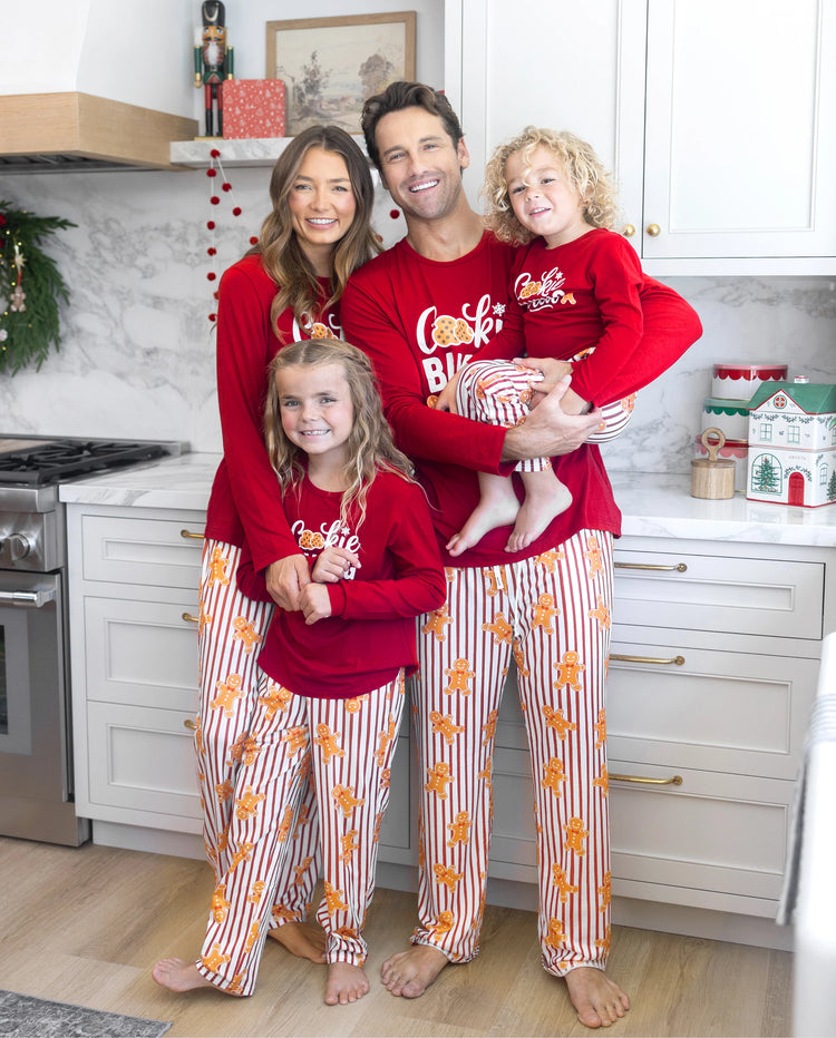 Christmas Matching Family Pajamas Gingerbread Print Burgundy