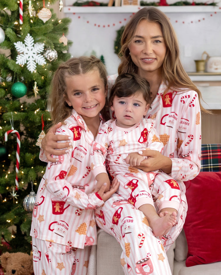 Pyjamas de Noël assortis pour toute la famille, imprimé mugs, rose