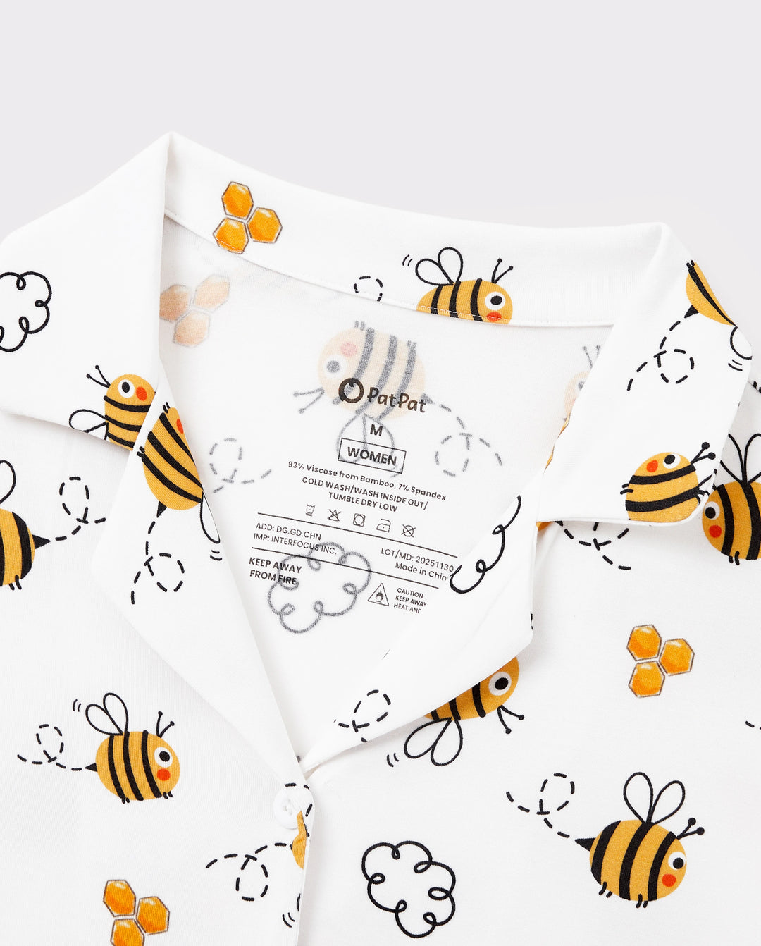 Family Matching Bamboo Pajamas Soft Bamboo Viscose PJs for Men Women Kids Toddler, Cute Bee Print Sleepwear with Short Sleeve Top and Long Pants White