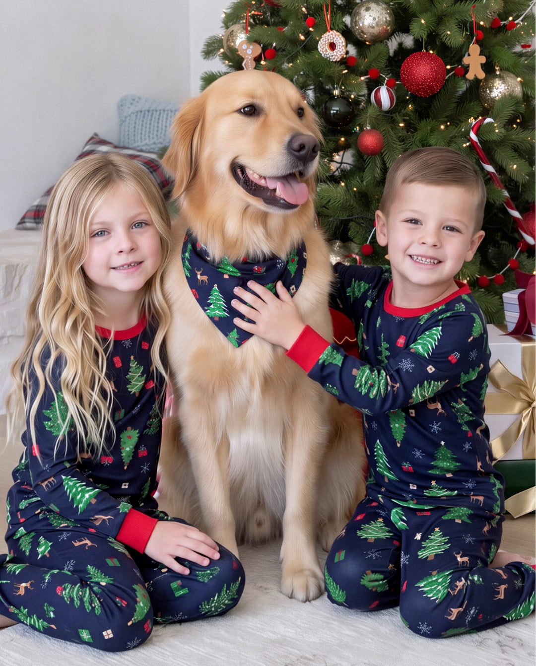 PatPat Matching Family Christmas Pajamas Christmas Tree Print Navy Holiday Pajamas