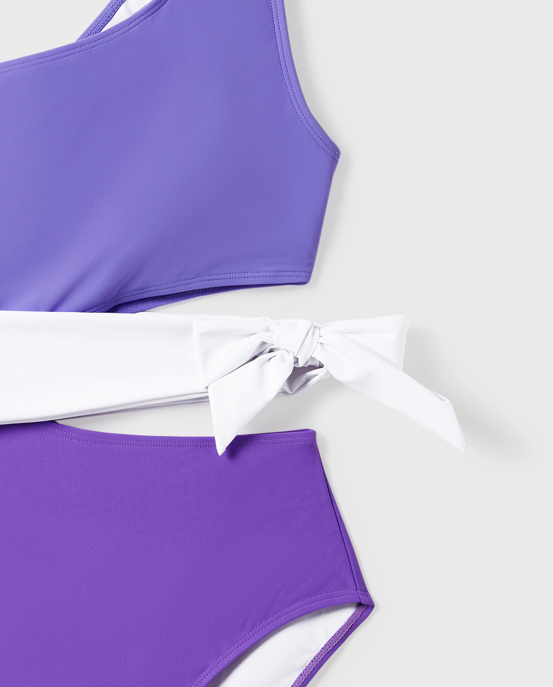 Family Matching Color-block Swim Trunks or One-shoulder Side Knot One-Piece Swimsuit (Quick-Dry) ColorBlock