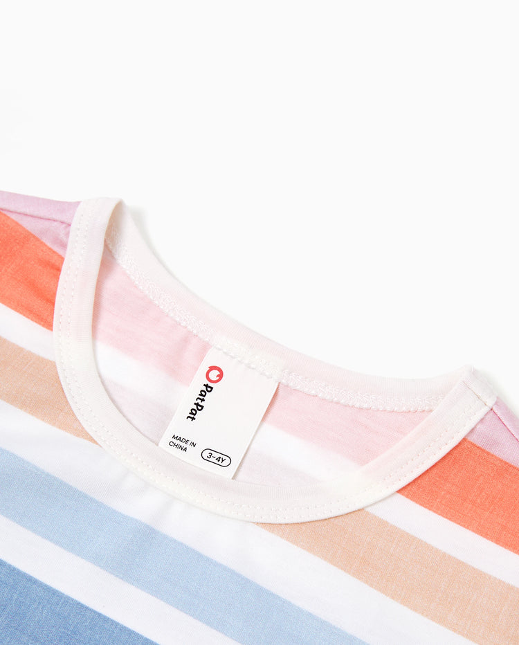 Daddy and Me Family Matching Blue Short-sleeve Tee or Colorful Stripe Camisole Dress Multi-color