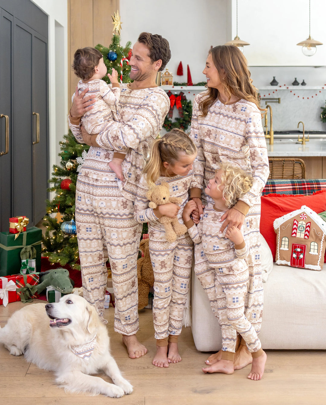 Christmas Matching Family Pajamas Cotton Fair Isle Print Khaki