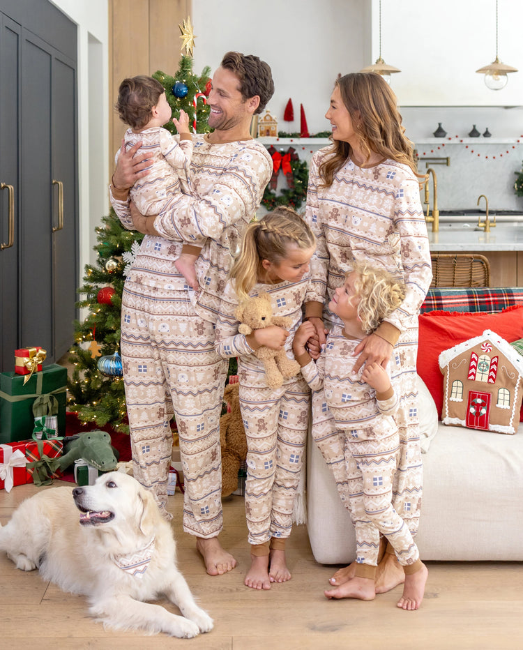 Christmas Matching Family Pajamas Cotton Fair Isle Print Khaki
