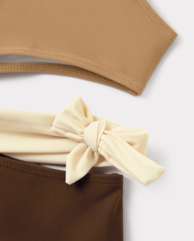 Trajes de baño familiares a juego bicolor, bikini de un solo hombro con recorte para mamá y yo, bañadores bicolor para papá e hijo, ropa de playa para vacaciones de verano Café