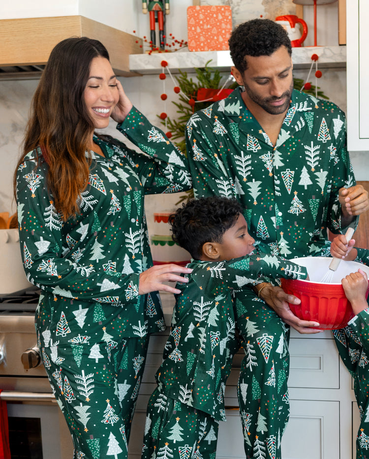 Pijamas navideños a juego para toda la familia, estampado de árbol de Navidad, verde oscuro, talla grande