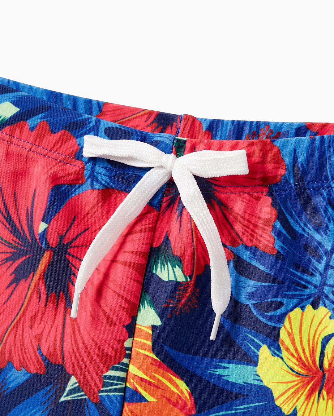 Conjunto de bañadores a juego en familia: bikini de flores con borde ondulado y tirantes y bañador, color block