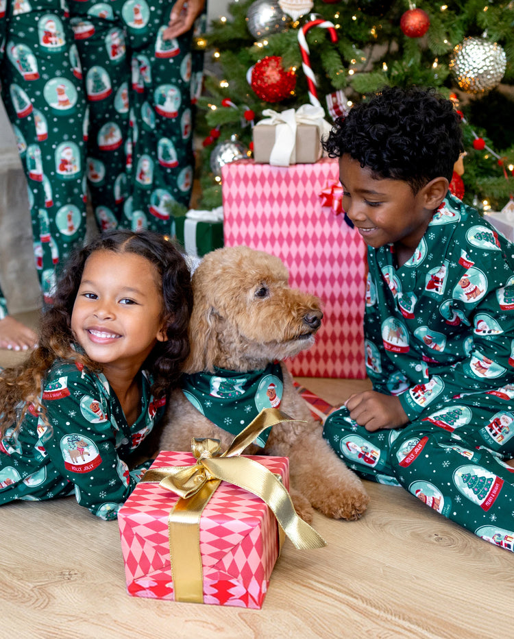 Christmas Matching Family Pajamas Snow Globe Print Dark Green