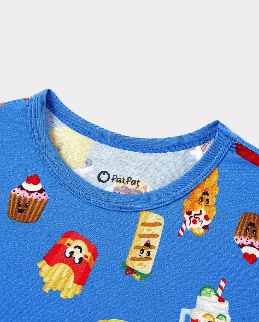 Pijamas de Bambú a Juego para la Familia Pijamas Suaves de Bambú para Hombres, Mujeres, Niños y Bebés, Pijama de Manga Corta con Estampado de Hamburguesa y Papas Fritas (Ajustado para Niños) Azul Real