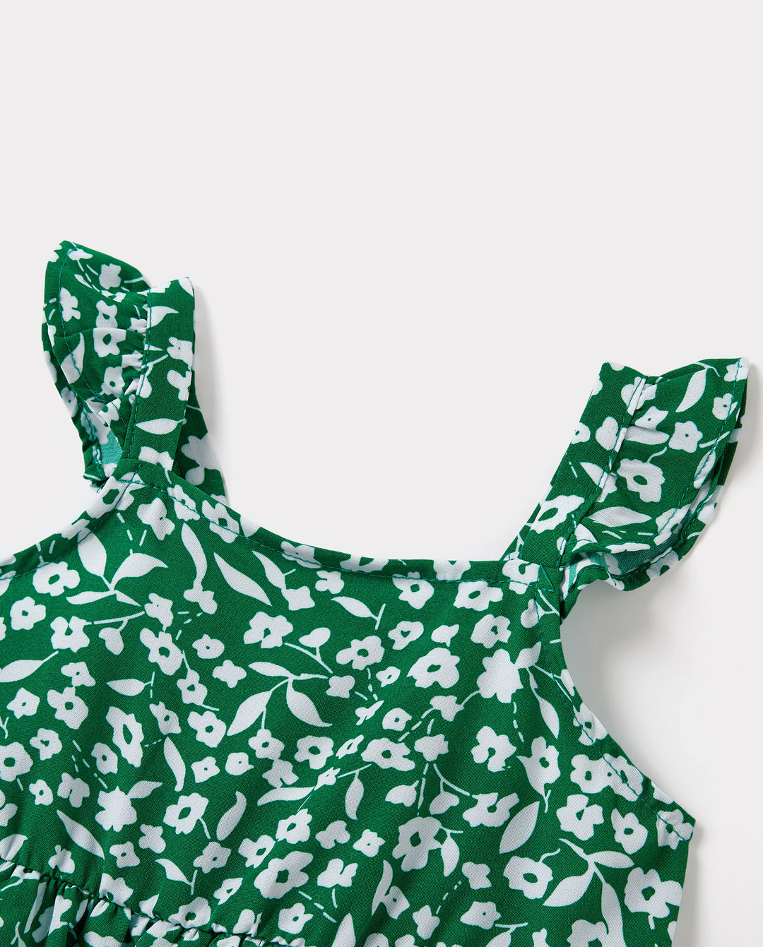 Matching Floral Print Green Smocked Strap Jumpsuits for Mommy and Me Green