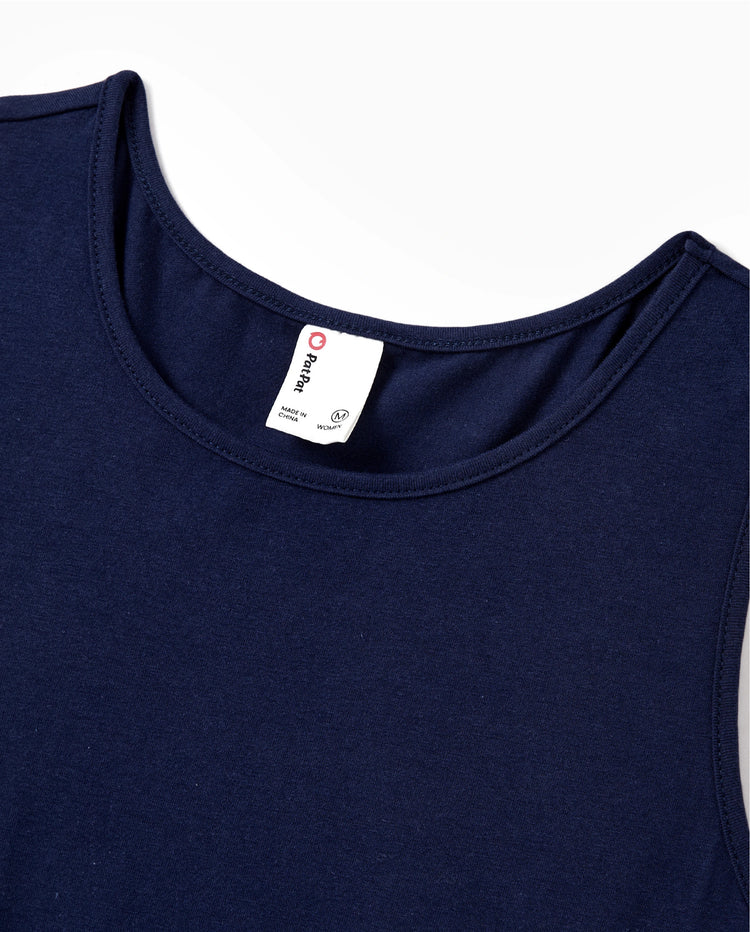 Conjunto familiar a juego para mamá y yo: camiseta de algodón con estampado floral o vestido tipo tank azul profundo