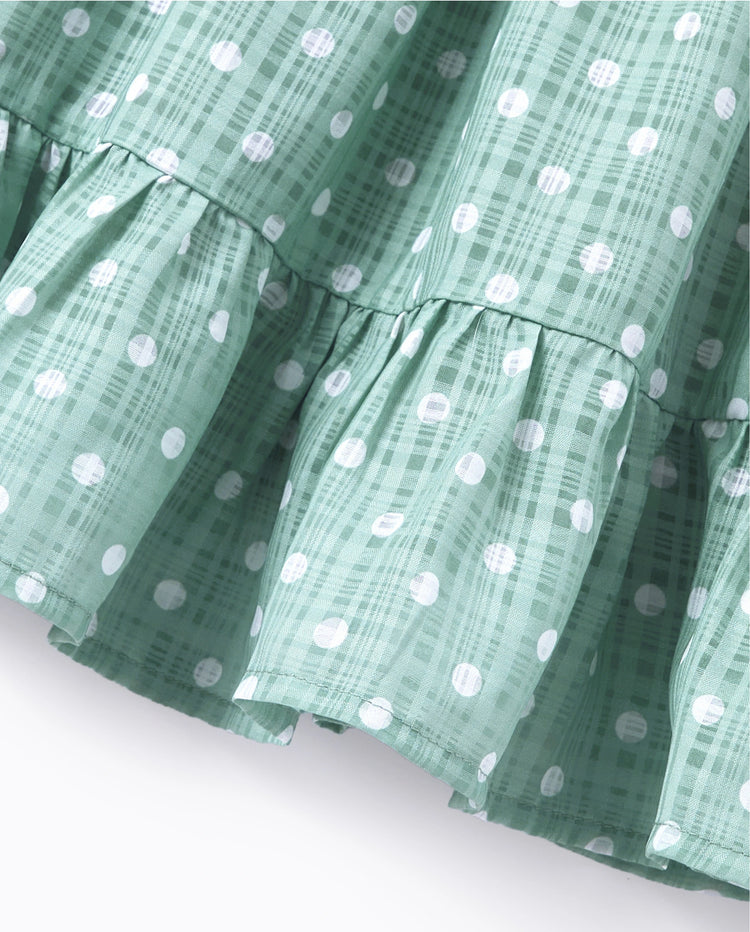 Daddy & Daughter T-Shirt & Dress Set Polka Dot Puff-sleeve Dress for Daughter & Baby, Color Block Cotton Tee for Dad , Perfect for Family Outings & Photos Light Green