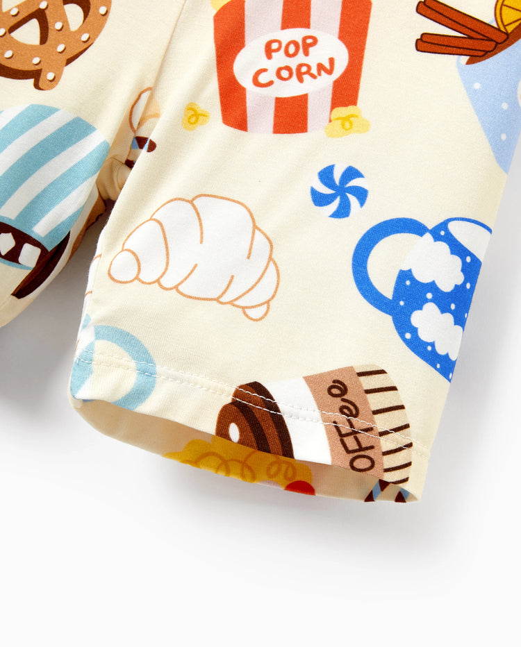 Mommy & me Bambus-Pyjamas Buttrig weiche Bambusviskose-PJs für Männer, Frauen, Kinder, Kleinkinder, Babys, Gemütliche Dessert-Motiv Kurzarm-Schlafanzüge Blau