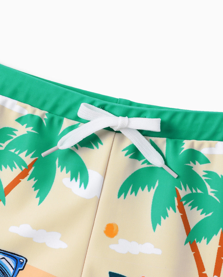 Mommy & me Tropical Palm Print Swim Trunks or Long Sleeve Rash Guard Swimsuit Turquoise