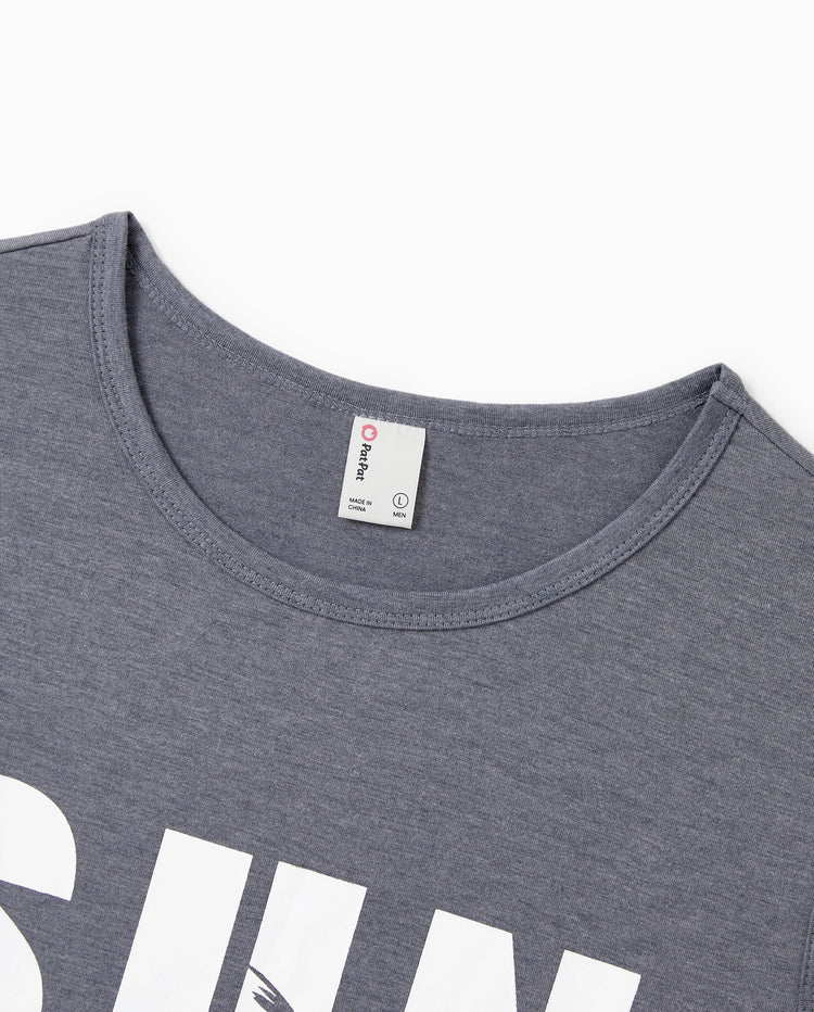 Daddy & Tochter Ärmelloses Tanktop mit Buchstabenprint oder Tankkleid-Set Grau