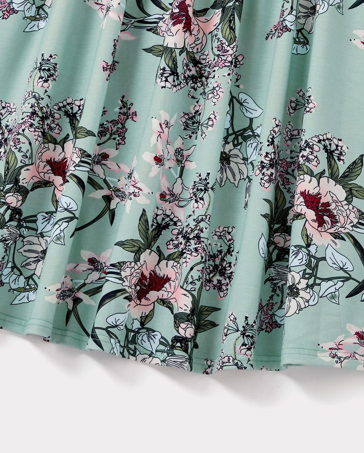 Daddy & Daughter Sets Green Striped Polo Shirt or Flora Print Strap Belted Dress Light Green