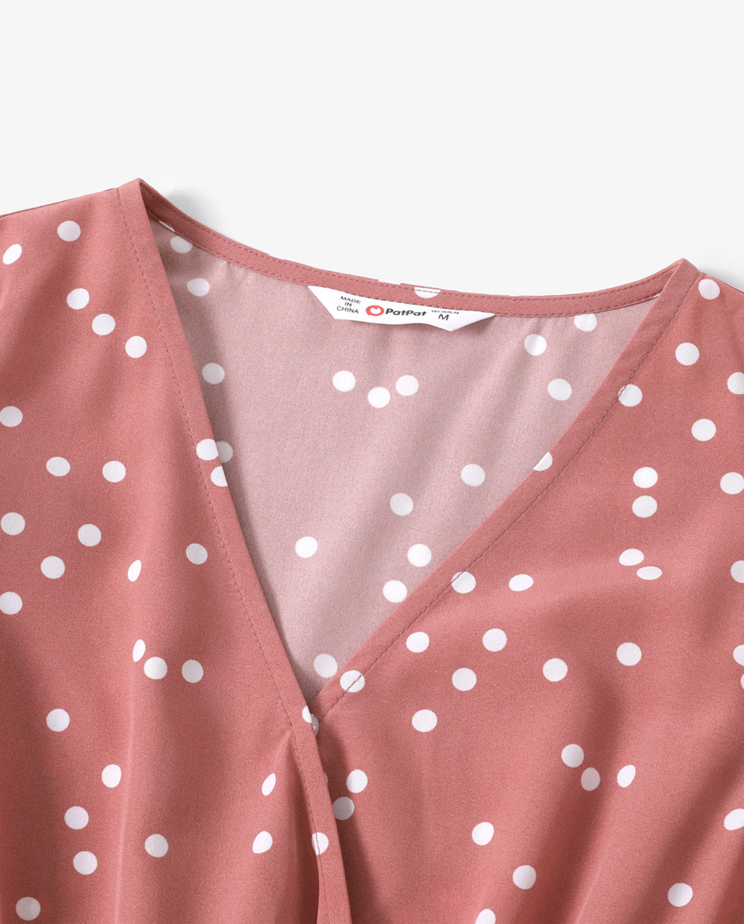 All Over Dots Pink Cross Wrap V Neck Ruffle Flutter-sleeve Dress for Mom and Me PinkyWhite