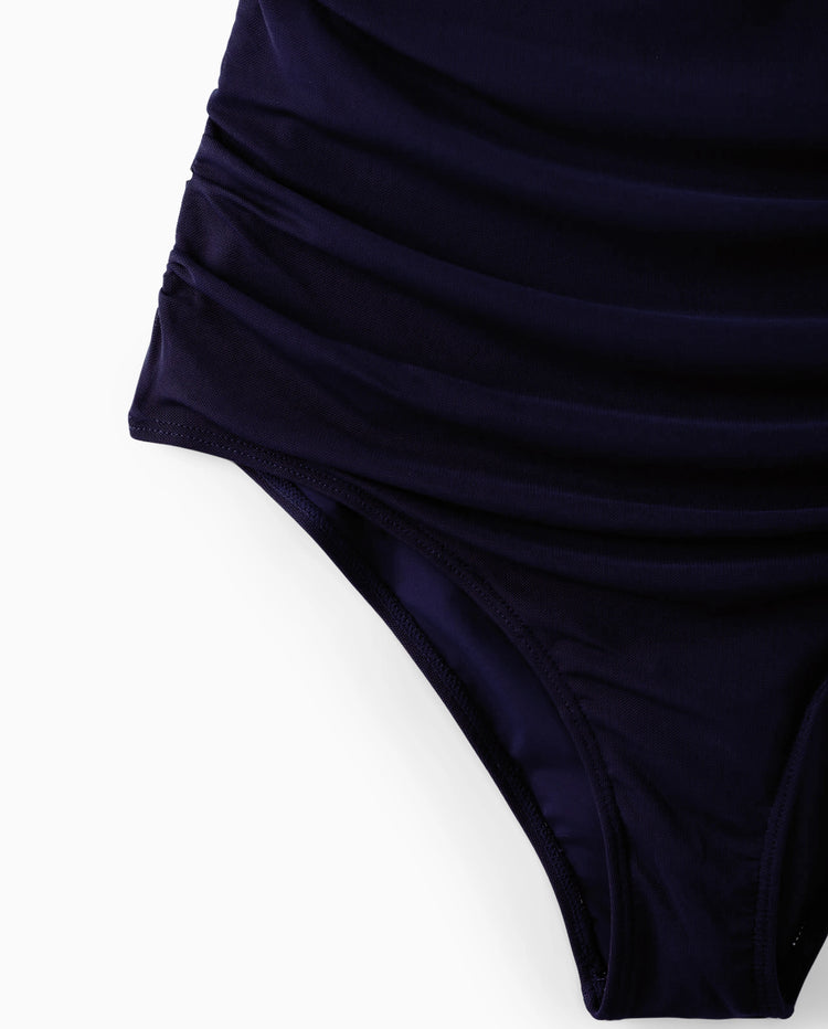 Traje de baño familiar a juego con cordón ajustable o traje de baño de una pieza con volantes, malla recortada y lazo fruncido (secado rápido) multicolor
