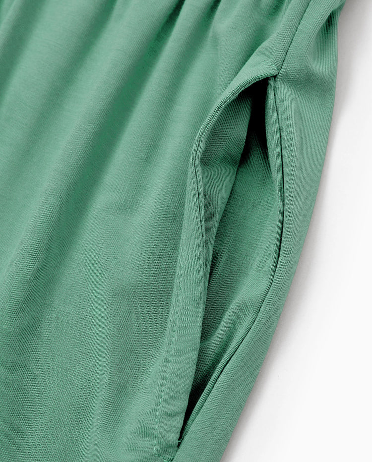 Daddy & Son Bamboo Pajamas Buttery Soft Bamboo Viscose PJs for Men Women Kids Toddler Baby, Solid Color Short Sleeve Shirt & Shorts Sleepwear Green