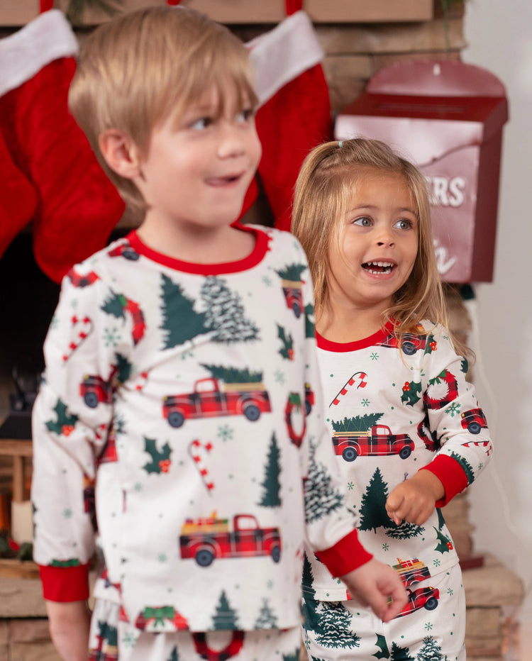 Christmas Family Matching Allover Xmas Tree & Car Print Long-sleeve Pajamas Sets with Christmas Socks Multi-color