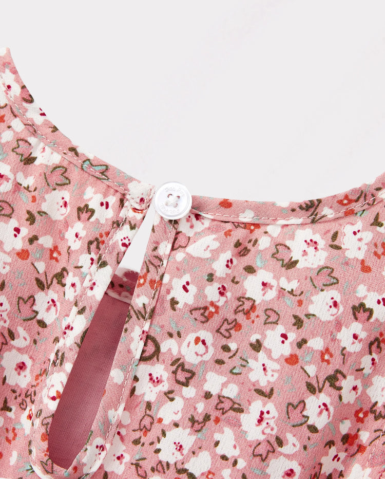Conjunto de Papá y Hija Camiseta de algodón azul con bloques de color o vestido con fruncido floral y mangas abullonadas Rosa