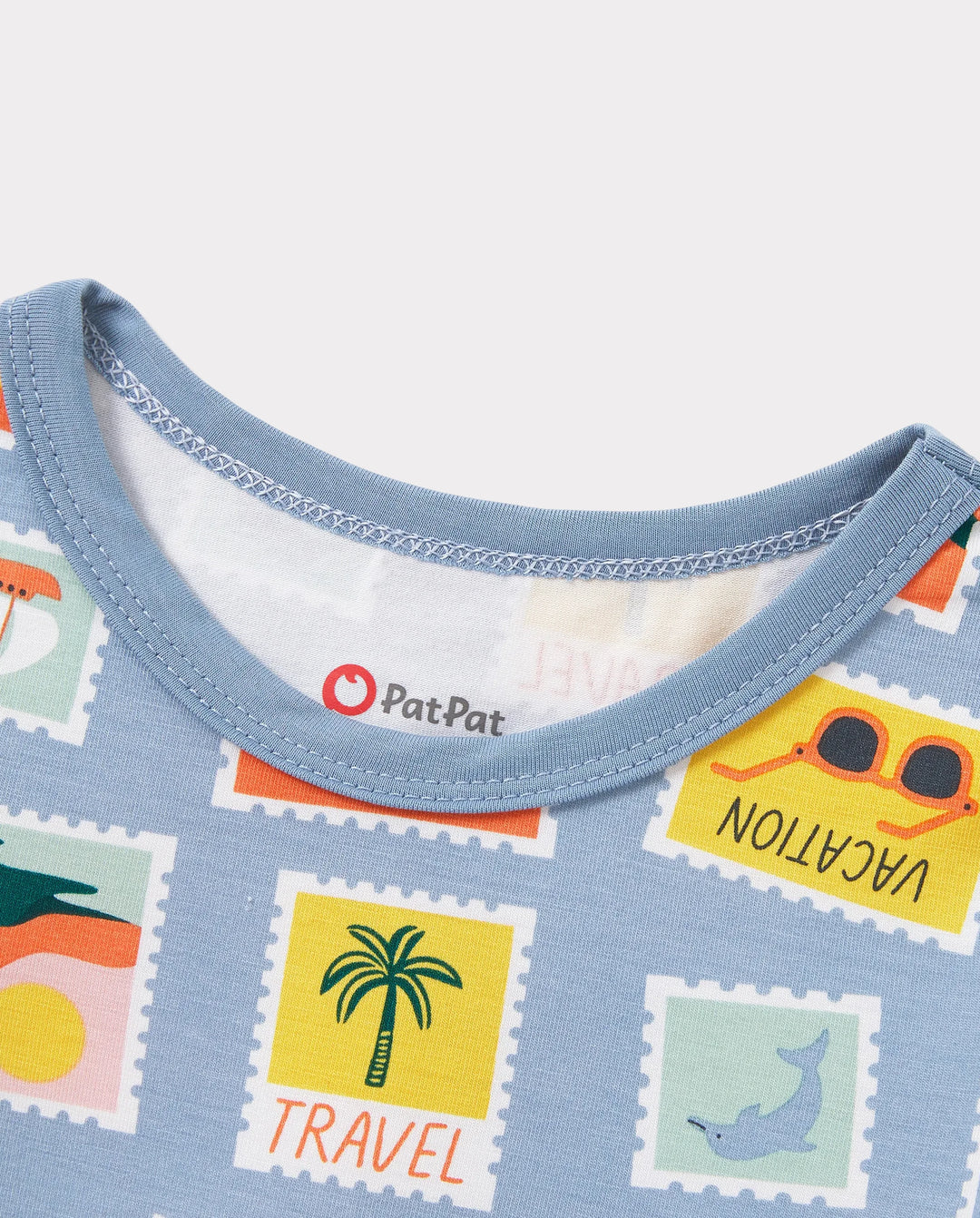 Pijamas familiares de bambú para mamá y niña con estampado de tema vacacional, pijama de manga corta a juego (ajustado para niños) Bloque de color