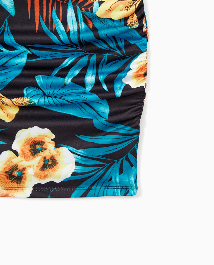 Ensembles Robe Maman & Moi à Imprimé Floral avec Cordon Froncé et Bretelles Noirs