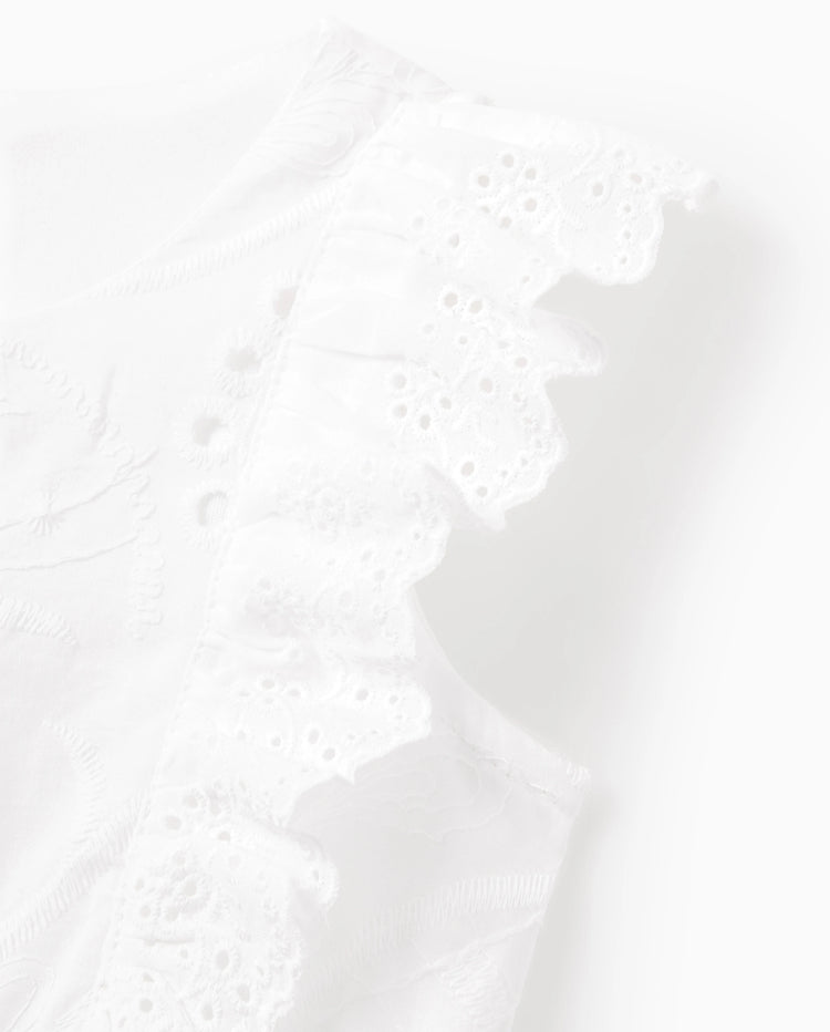 Vestidos de algodón a juego para mamá y yo Vestidos fruncidos con ojales y tirantes con volantes, perfectos para salidas y fotos familiares en verano Blanco