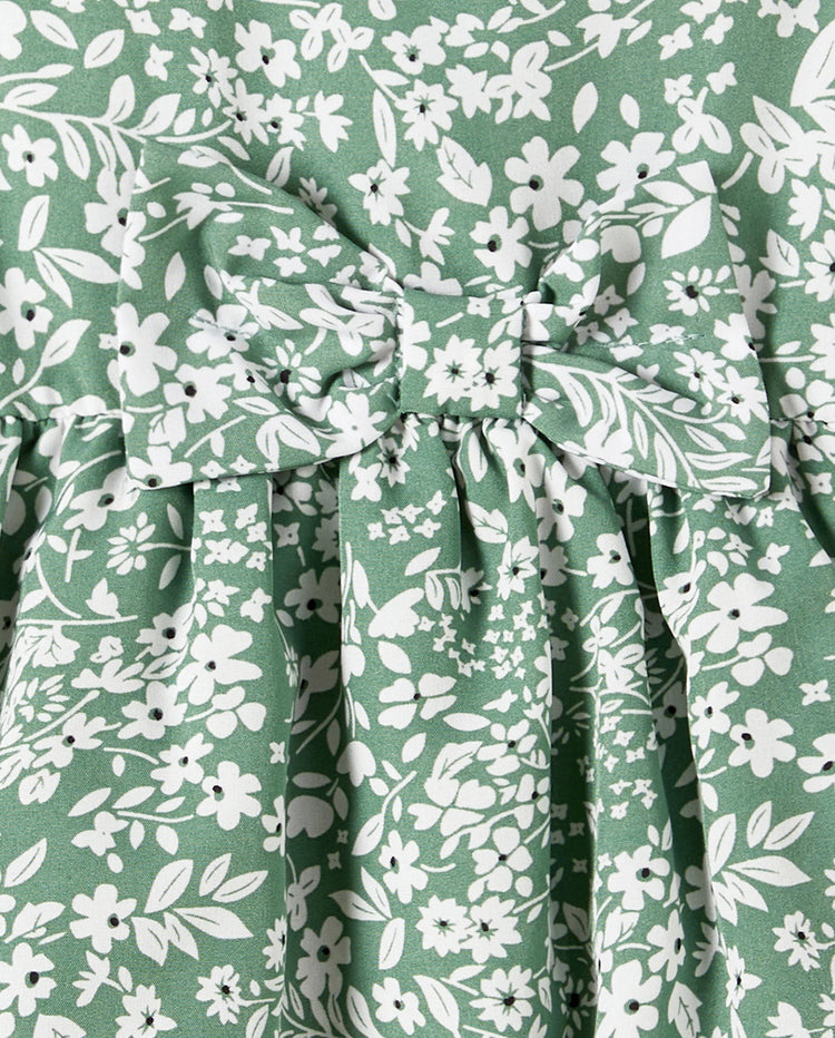 Conjuntos Elegantes de Mamá y Yo con Estampado de Flores Roto para Familia, Diseño con Fruncido, Grosor Medio Verde